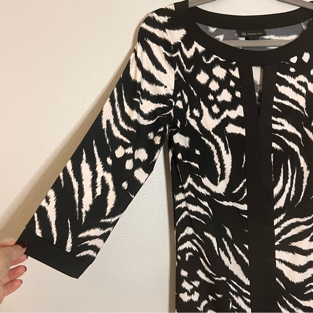 INC International Concepts Black & White Animal Print Dress 3/4 Length Sleeve M - Picture 4 of 6